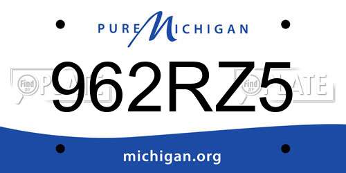 962RZ5 Michigan License Plate