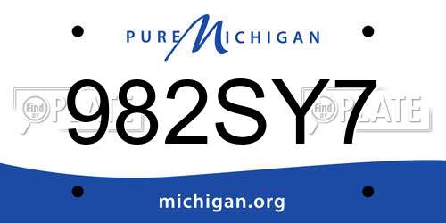 982SY7 Michigan License Plate
