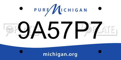 9A57P7 Michigan License Plate