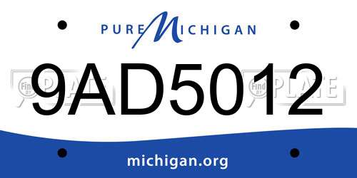 9AD5012 Michigan License Plate