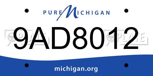 9AD8012 Michigan License Plate