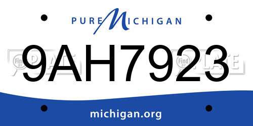 9AH7923 Michigan License Plate