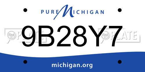 9B28Y7 Michigan License Plate
