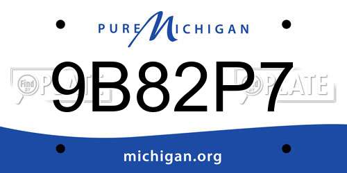 9B82P7 Michigan License Plate