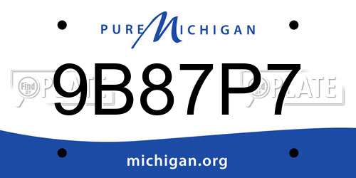 9B87P7 Michigan License Plate