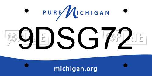 9DSG72 Michigan License Plate