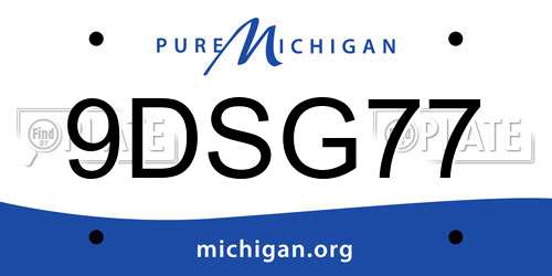 9DSG77 Michigan License Plate