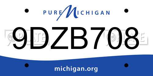 9DZB708 Michigan License Plate