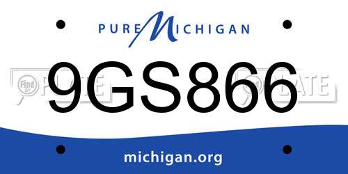 9GS866 Michigan License Plate