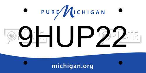 9HUP22 Michigan License Plate