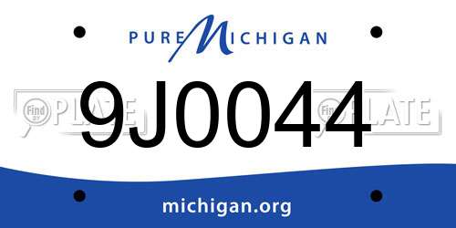 9J0044 Michigan License Plate