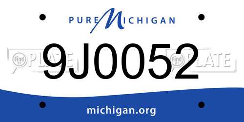 9J0052 Michigan License Plate