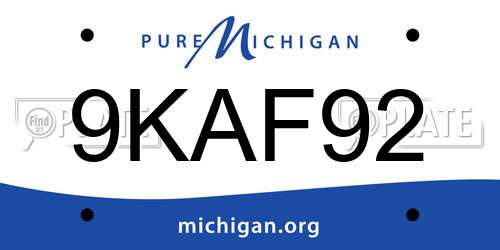 9KAF92 Michigan License Plate
