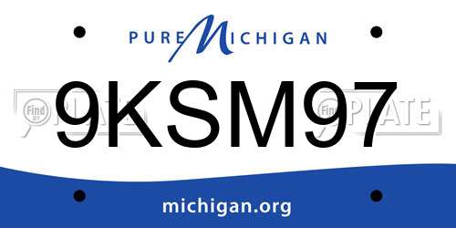 9KSM97 Michigan License Plate