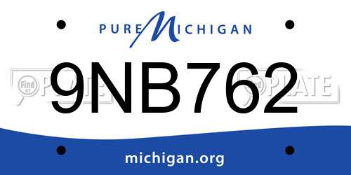 9NB762 Michigan License Plate