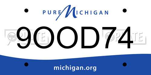 9OOD74 Michigan License Plate