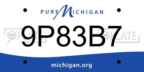 9P83B7 Michigan License Plate