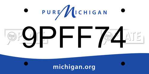9PFF74 Michigan License Plate