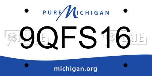 9QFS16 Michigan License Plate