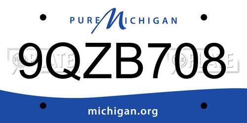 9QZB708 Michigan License Plate