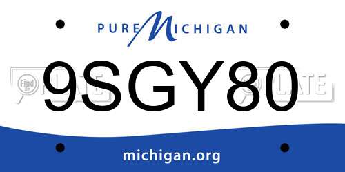 9SGY80 Michigan License Plate