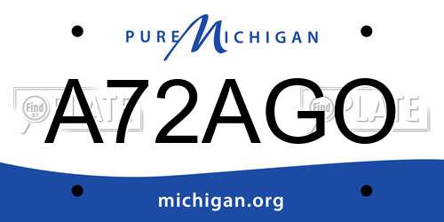 A72AGO Michigan License Plate