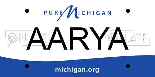 AARYA Michigan License Plate