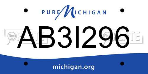 AB3I296 Michigan License Plate