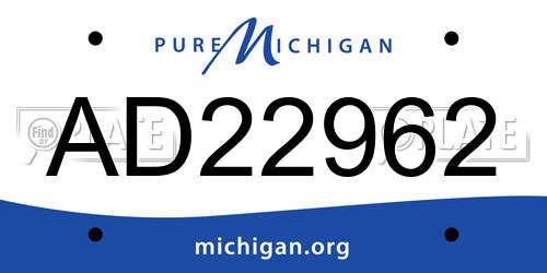 AD22962 Michigan License Plate