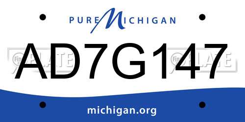 AD7G147 Michigan License Plate