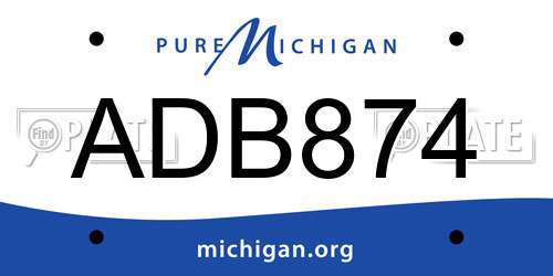 ADB874 Michigan License Plate
