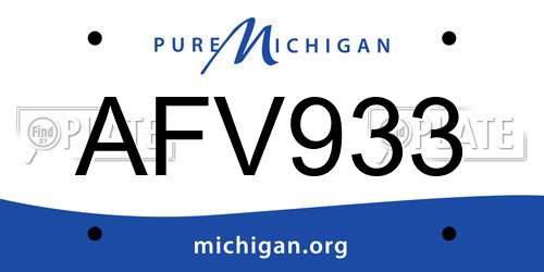 AFV933 Michigan License Plate