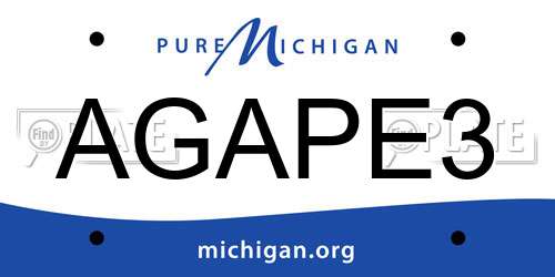 AGAPE3 Michigan License Plate