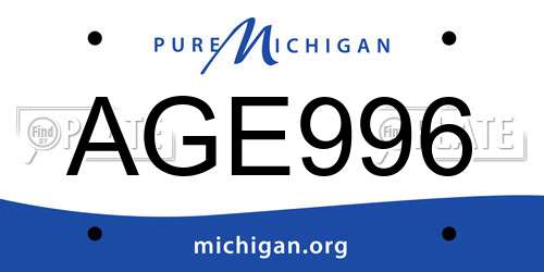 AGE996 Michigan License Plate