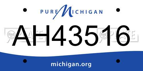 AH43516 Michigan License Plate