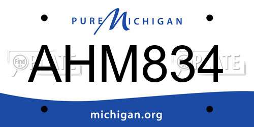 AHM834 Michigan License Plate