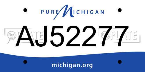AJ52277 Michigan License Plate
