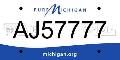 AJ57777 Michigan License Plate