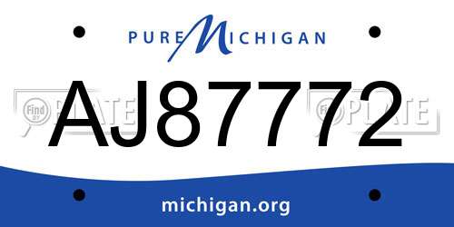 AJ87772 Michigan License Plate