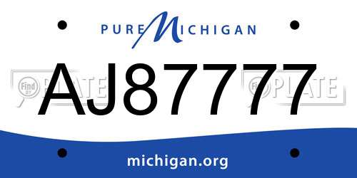 AJ87777 Michigan License Plate