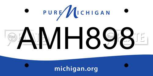 AMH898 Michigan License Plate