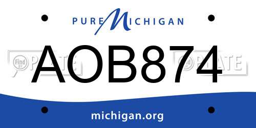 AOB874 Michigan License Plate