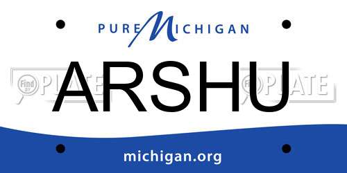 ARSHU Michigan License Plate