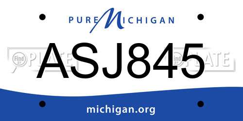 ASJ845 Michigan License Plate