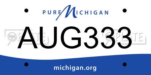 AUG333 Michigan License Plate