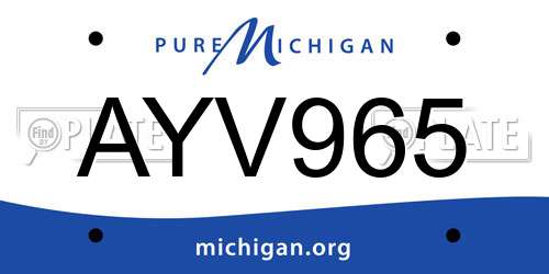AYV965 Michigan License Plate