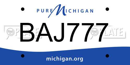 BAJ777 Michigan License Plate