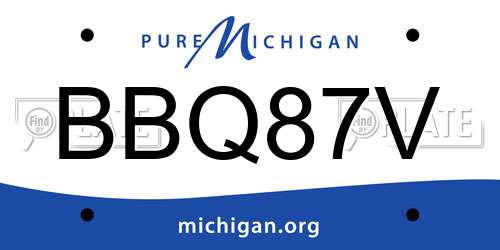 BBQ87V Michigan License Plate