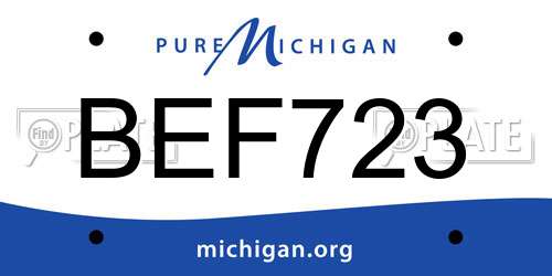 BEF723 Michigan License Plate