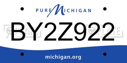 BY2Z922 Michigan License Plate